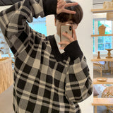 Men's V-neck Plaid Sweater - WOMONA.COM