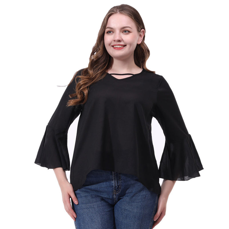 Plus size women's long-sleeved chiffon T-shirt top - WOMONA.COM