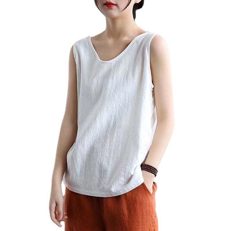 Literary Sleeveless Round Neck - WOMONA.COM