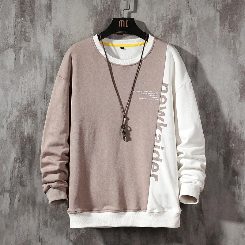 Color-block pullover sweatshirt with crew neck and long sleeves, taupe and white