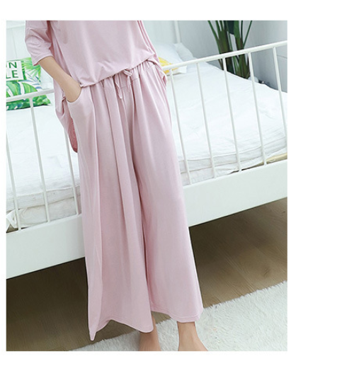 Plus-size Pajamas Two-piece Set Of Nine-minute Wide-leg Pants - WOMONA.COM