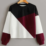 Patchwork round neck pullover sweater - WOMONA.COM