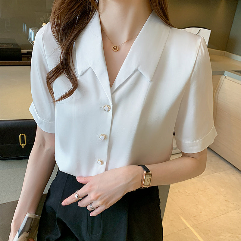 Summer Ladies Short Sleeve Chiffon Shirt Women - WOMONA.COM