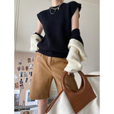 Contrasting Color Design Knit Vest - WOMONA.COM