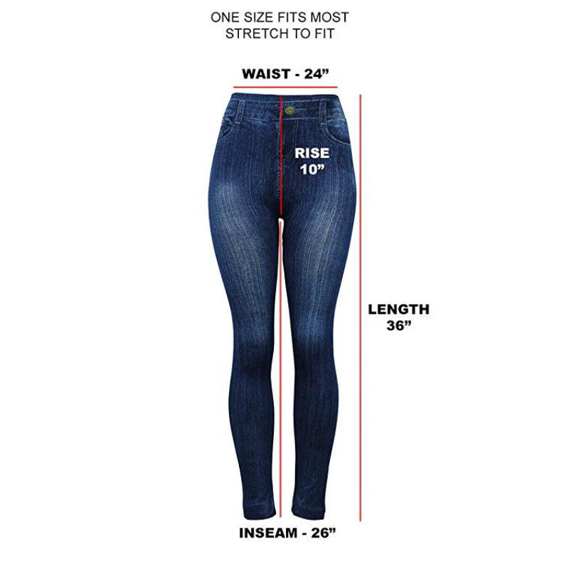 Faux Denim Jeans Leggings - WOMONA.COM