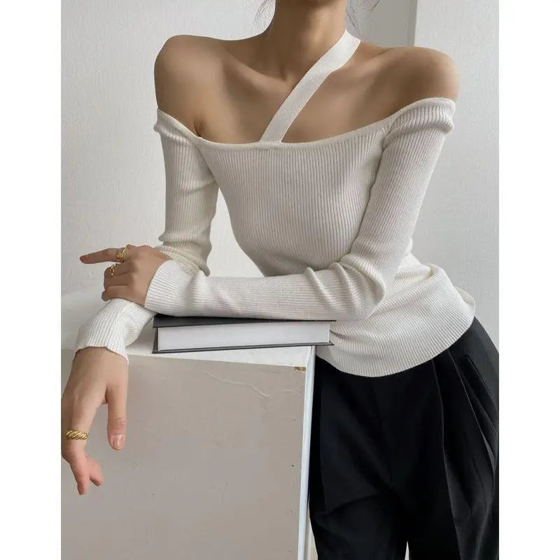 Off-the-shoulder Knitted Sweater Top - WOMONA.COM