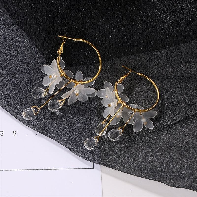 crystal flower earrings - WOMONA.COM