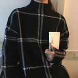 Core-spun high neck plaid sweater - WOMONA.COM