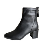 Thick Heel Short Cowhide Boots - WOMONA.COM