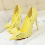 Shallow mouth pointed bow single shoes - WOMONA.COM