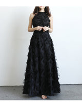 Fringed Feather Halterneck Evening Dress - WOMONA.COM