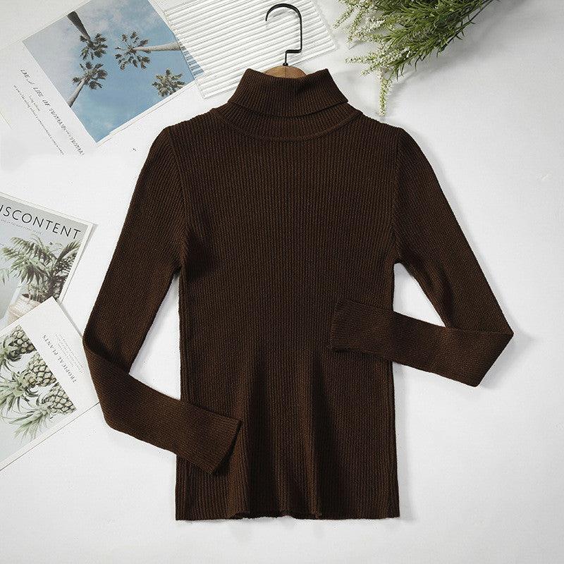 Strip Knit Pullover Turtleneck Sweater - WOMONA.COM