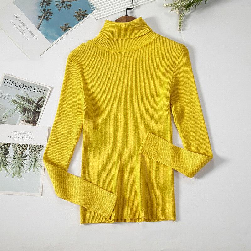 Strip Knit Pullover Turtleneck Sweater - WOMONA.COM