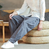 Striped Men's Disc Buckle Harem Pants - WOMONA.COM