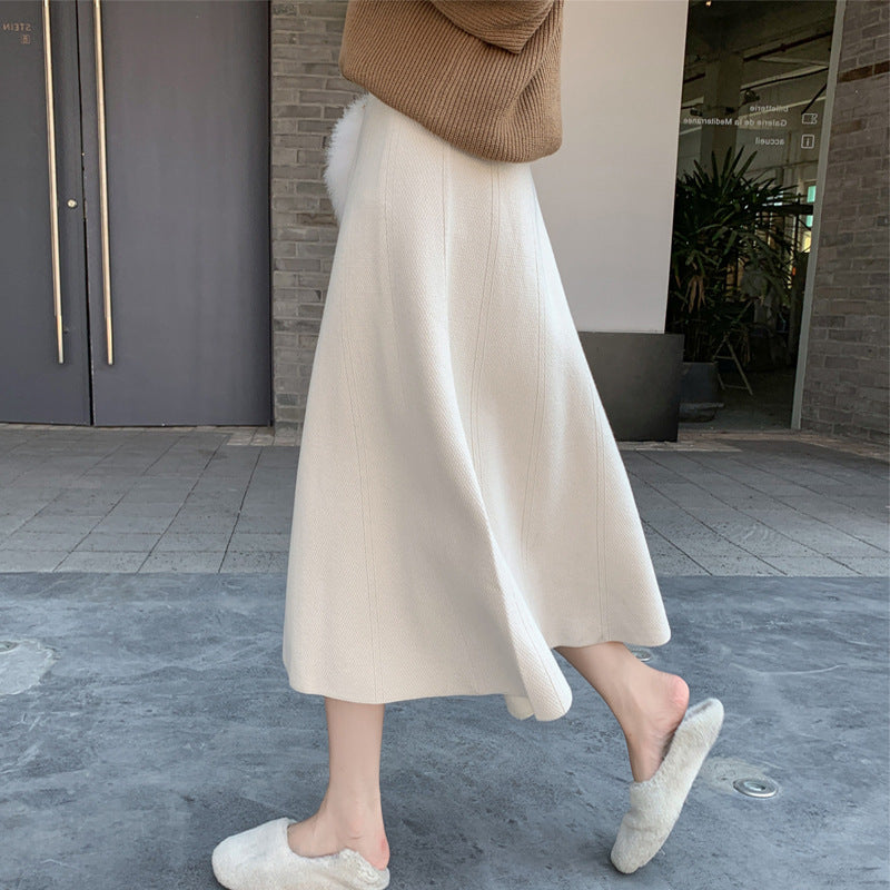 Color High Waist Knitted Skirt - WOMONA.COM