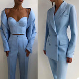 Suits Peaked Lapel Double Breasted Jacket - WOMONA.COM