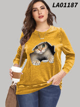 Plus Size Women's Loose Long-sleeved T-shirt - WOMONA.COM