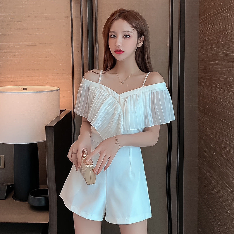 Sling Ruffled One-shoulder  Jumpsuit - WOMONA.COM