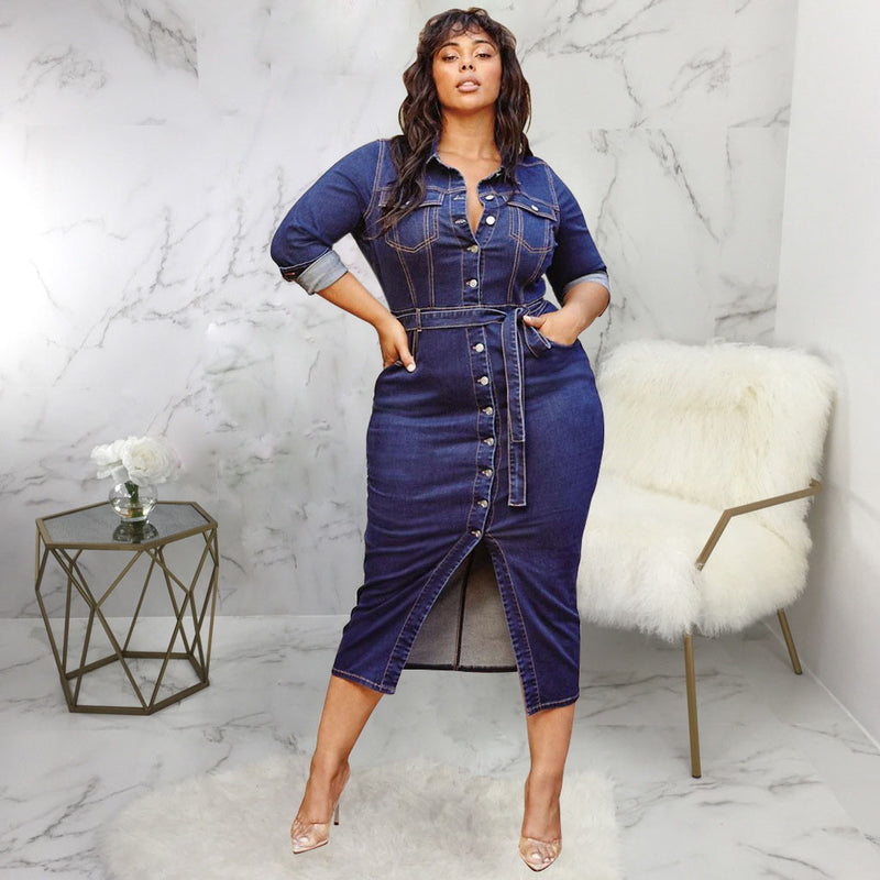 Dress Fashion Plus Size Denim Dress Women - WOMONA.COM