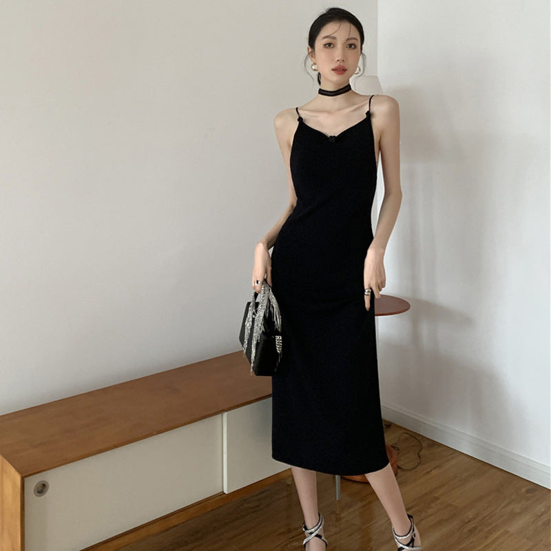 Embroidered Butterfly Black Sling Dress - WOMONA.COM
