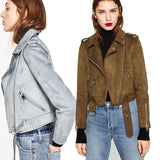 Lapel zipper leather jacket - WOMONA.COM