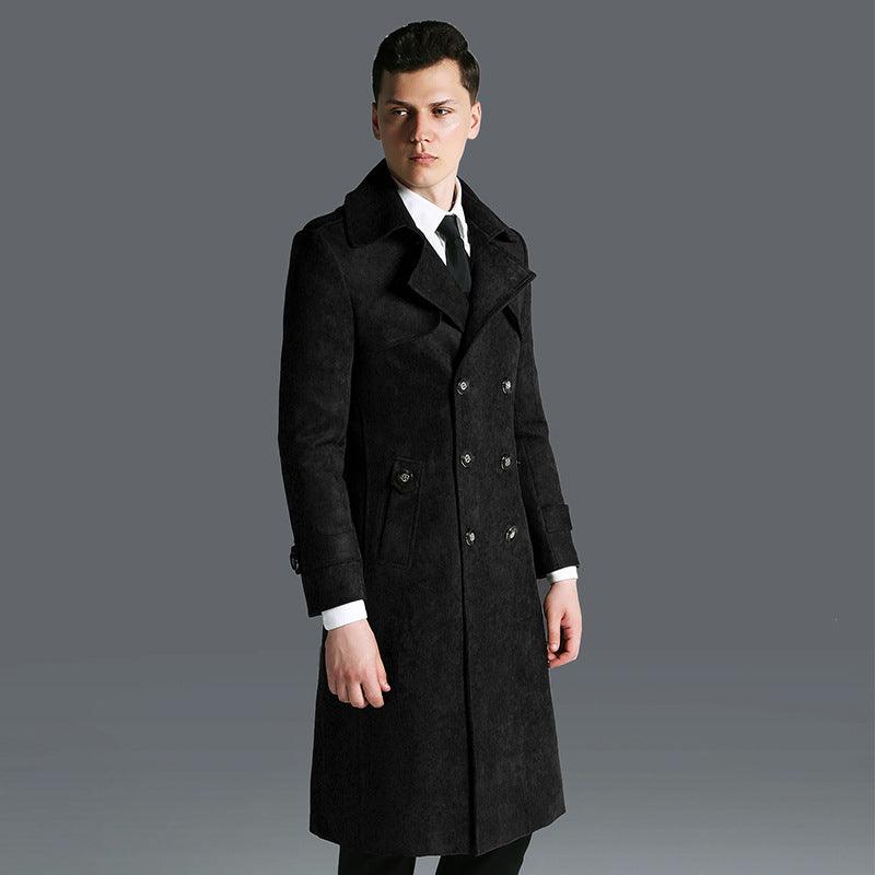 Suede Men's Solid Color Trench Coat - WOMONA.COM