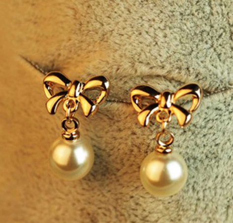 Bow Pearl Earrings - WOMONA.COM