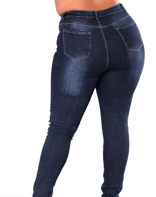 Extra large size fashion high elastic denim pants women - WOMONA.COM