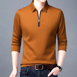 Long Sleeve Lapel Half Zip T Shirt - WOMONA.COM