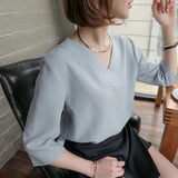 Korean style short sleeve chiffon shirt women - WOMONA.COM