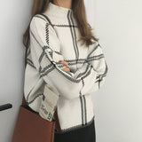 Core-spun high neck plaid sweater - WOMONA.COM