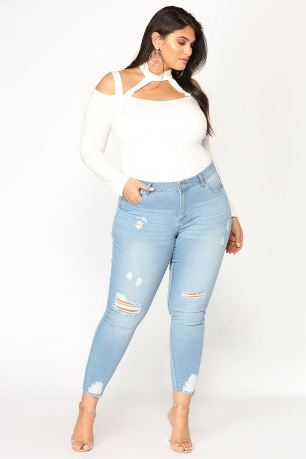 Large size women's hole jeans women's clothing - WOMONA.COM