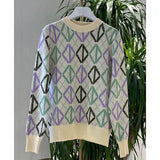 Color Diamond Check Sweater - WOMONA.COM