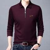 Long Sleeve Lapel Half Zip T Shirt - WOMONA.COM