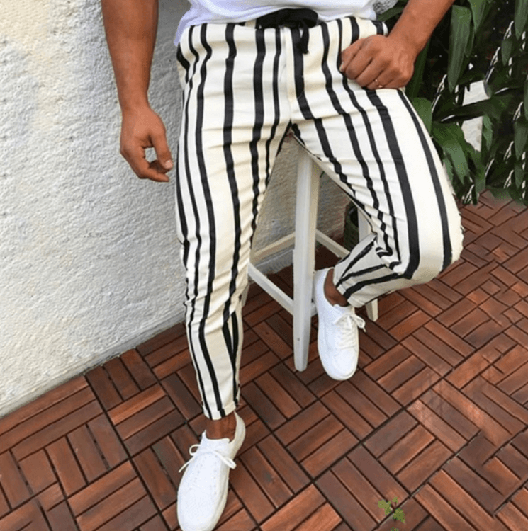 Casual pants tide stripe printed trousers - WOMONA.COM