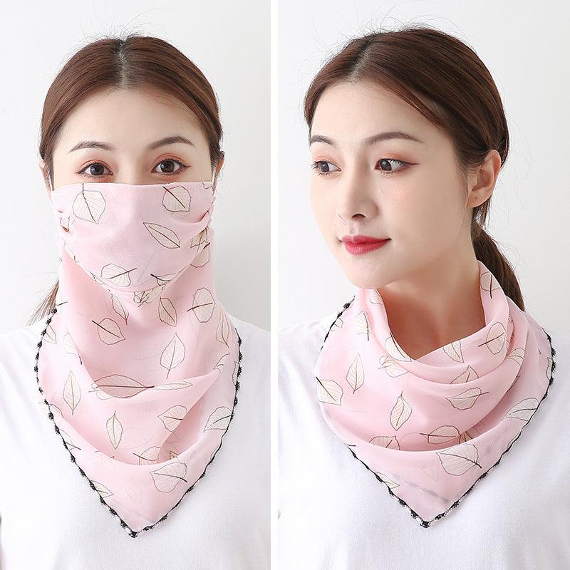 Women’s silk scarf, light pink leaf pattern with black trim edge