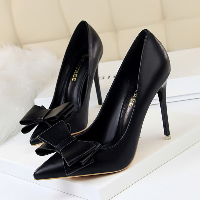Shallow mouth pointed bow single shoes - WOMONA.COM