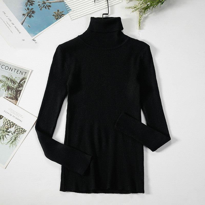 Strip Knit Pullover Turtleneck Sweater - WOMONA.COM