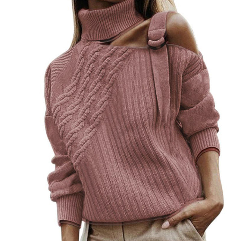 Turtleneck Long Sleeve Sweater - WOMONA.COM