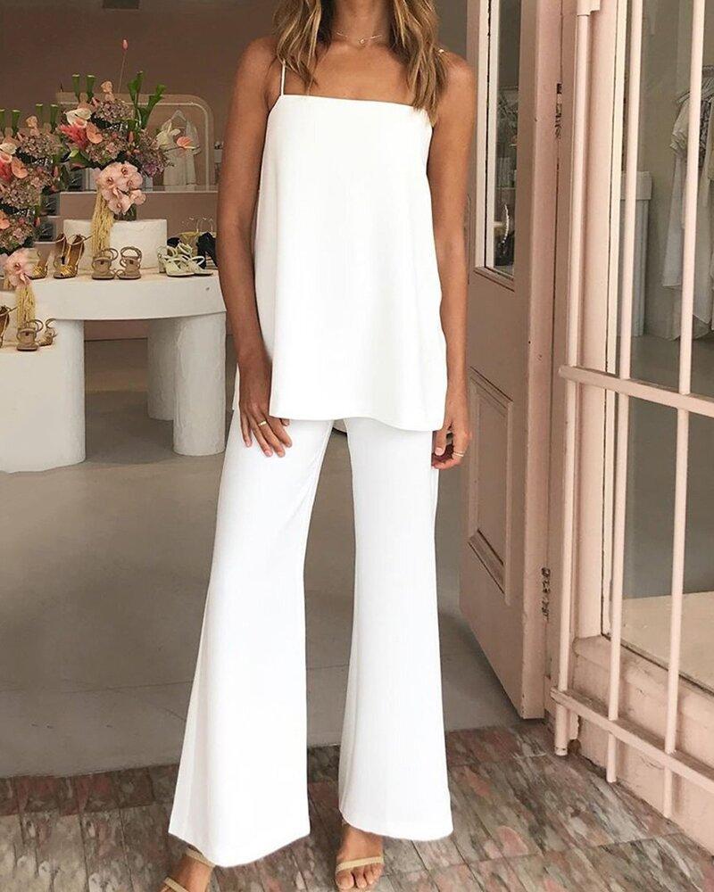 Simple SuitSling Top Plus  Flared Pants Women - WOMONA.COM