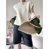 Contrasting Color Design Knit Vest - WOMONA.COM