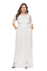 Plus Size Women New Hollow Lace Pocket Dress - WOMONA.COM