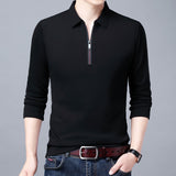 Long Sleeve Lapel Half Zip T Shirt - WOMONA.COM