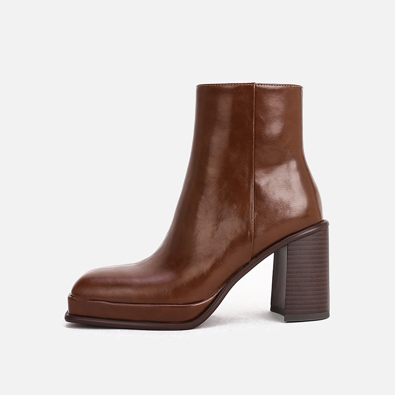 Ankle Boots Leather Square Sole Waterproof - WOMONA.COM