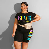 Plus Size Women's Casual Letter Printed T-shirt Shorts - WOMONA.COM