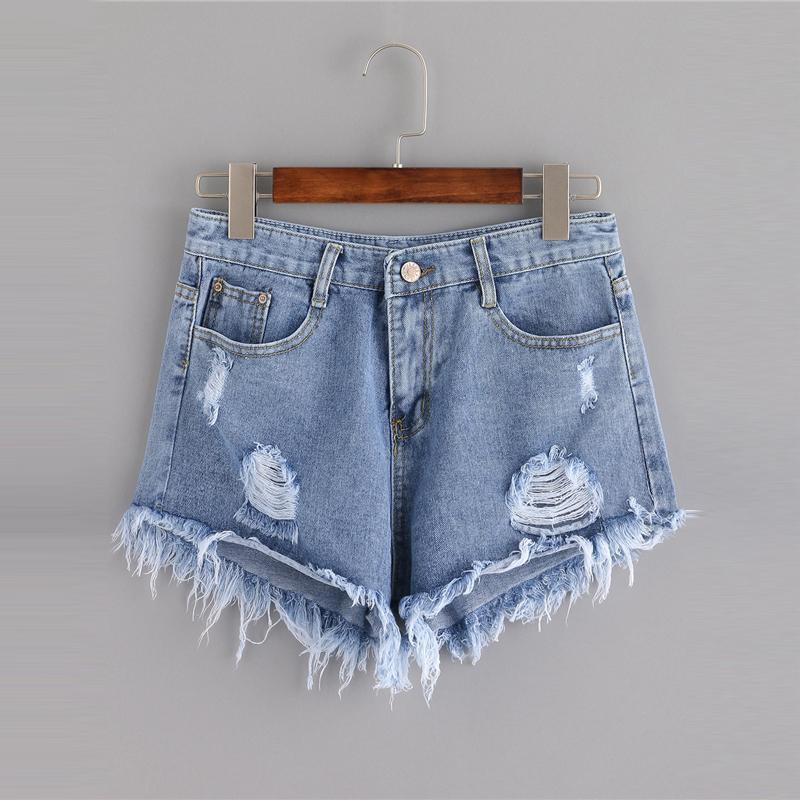 Distressed Tassel Denim Shorts - WOMONA.COM