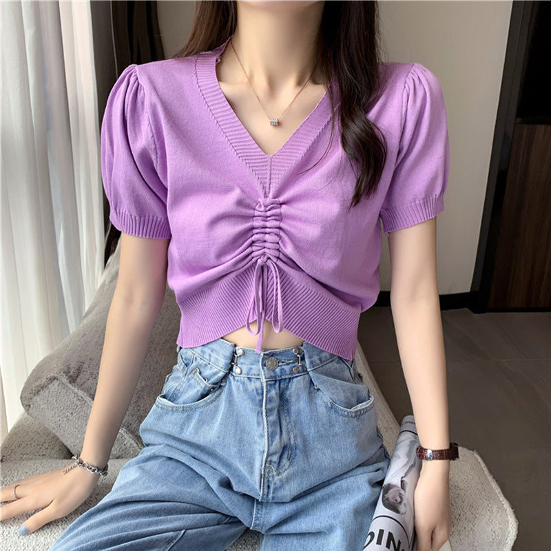 Blouse Summer Knit Short Sleeve - WOMONA.COM