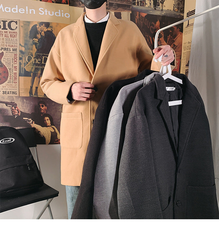 Slim Handsome Woolen Coat Men's - WOMONA.COM