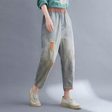 Contrasting Hole Denim Harem Pants Women - WOMONA.COM