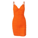 Polyester Street V-neck Mesh Dress - WOMONA.COM